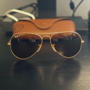 Ray-Ban Gold Aviator Sunglasses with Orange Gradient Lenses
